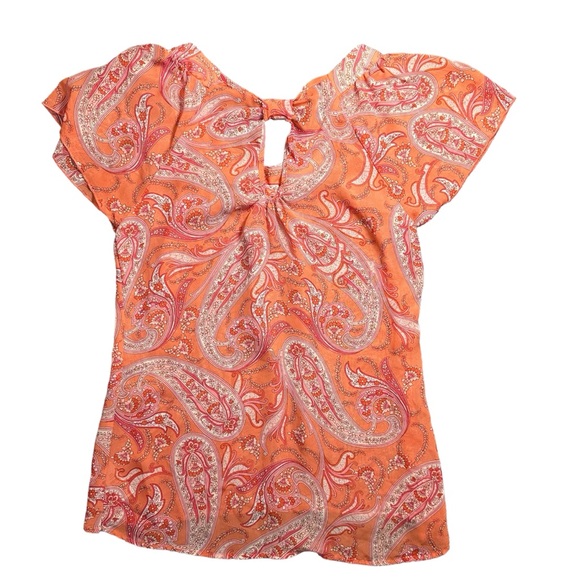 Maurices- Women's Vintage Sheer Vibrant Orange Paisley Print Blouse Size: Medium - Picture 2 of 7